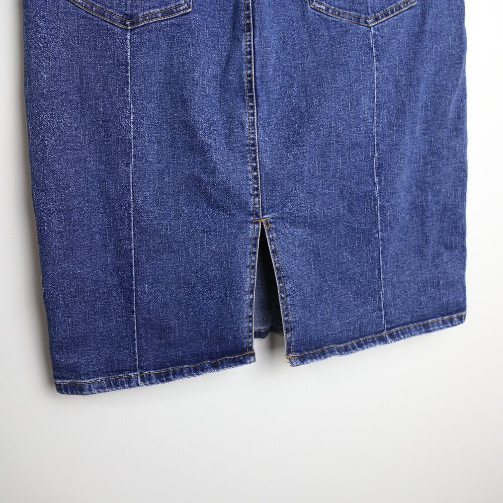 Vintage Urban Star Mid Length Denim Jean Blue Wash Mini Short Skirt Size 10 - Picture 7 of 7